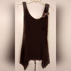 Elegant Dark Brown Top with Beaded Bow, Like New, By j.t.b, Size M, 8% spandex